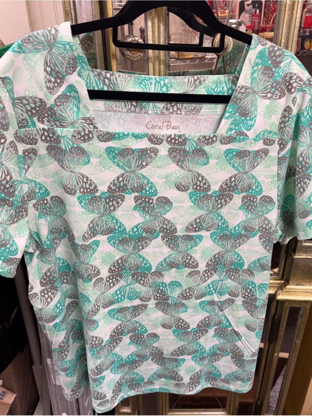 Coral Bay Mint and Gray Butterfly Short Sleeve Tee